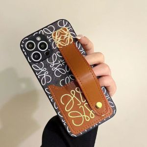 Loewe Anagram iPhone Case with Card Holder and Wrist Strap In Silicon Black