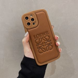 Loewe Anagram iPhone Case In Grained Leather Brown