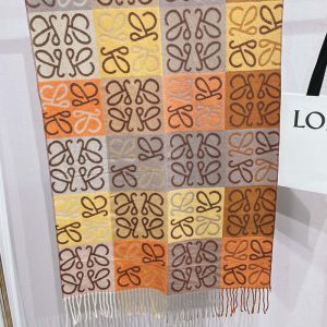 Loewe Anagram Wool-blend Scarf In Orange/Multicolor
