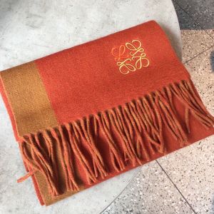 Loewe Border Cashmere Scarf In Orange/Khaki