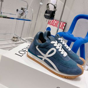 Loewe Flow Runner Sneakers Unisex Suede In Navy Blue