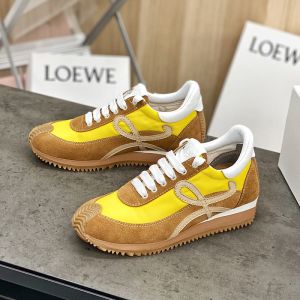 Loewe Flow Runner Sneakers Women Suede and Nylon In Brown/Yellow