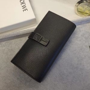 Loewe Large Vertical Bifold Wallet In Grained Calfskin Black