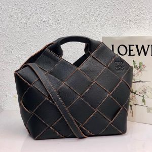 Loewe Large Woven Basket Bag Grained Calfskin In Black
