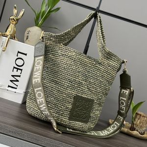 Loewe Mini Slit Bag In Raffia Green