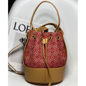 Loewe Small Balloon Bag Anagram Jacquard and Calfskin In Brown/Red