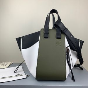 Loewe Small Hammock Bag Patchwork Calfskin In Military/White