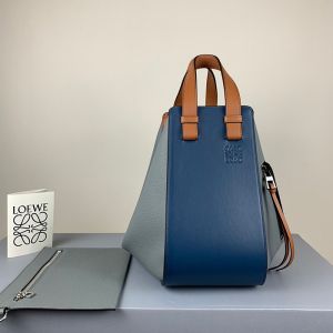 Loewe Small Hammock Bag Patchwork Calfskin In Navy Blue/Sky Blue