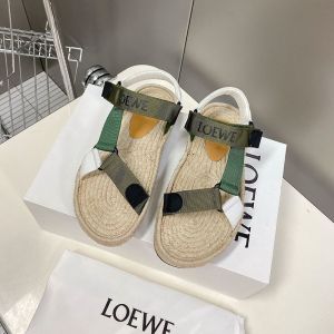 Loewe Strappy Espadrille Sandals Nylon Unisex In Beige/Green
