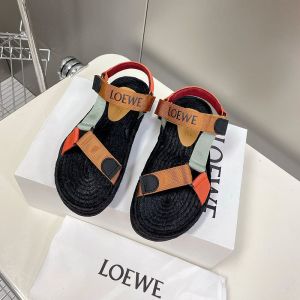 Loewe Strappy Espadrille Sandals Nylon Unisex In Black/Brown